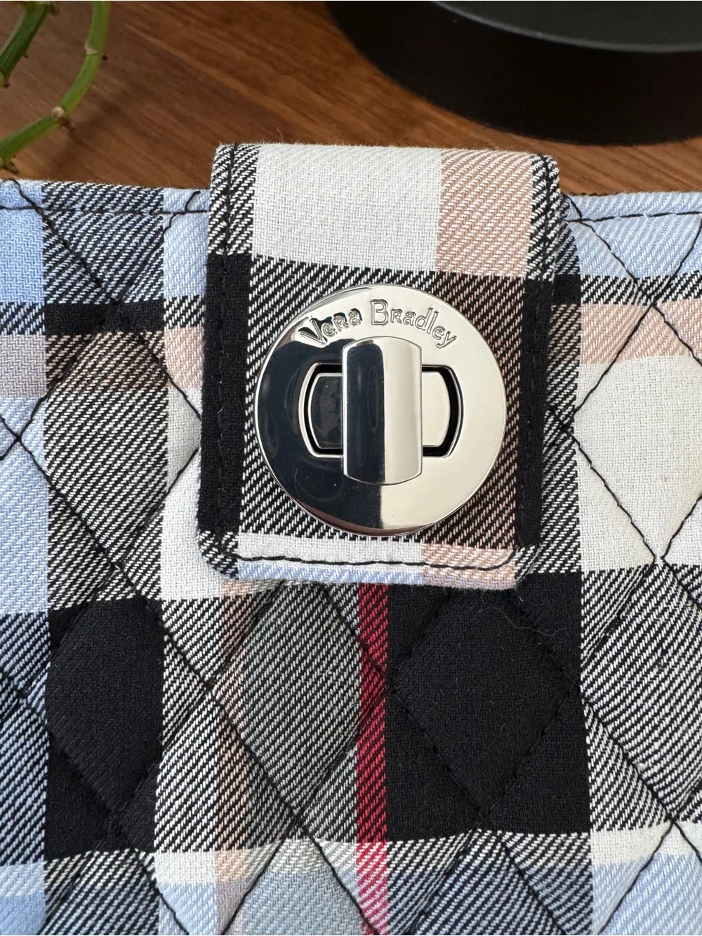 Vera Bradley Plaid Quilted Zip Wallet - Black, Gray & White